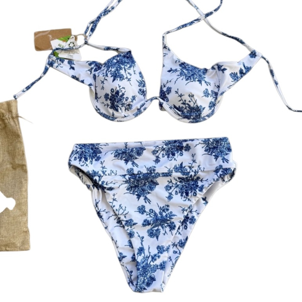 NWT Berlook High Waisted Floral Bikini Bottoms and Underwire Swim Top XL